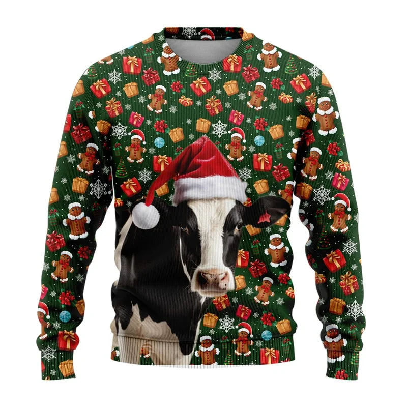 

Рождественская шляпа с 3D принтом, подарочные толстовки для мужчин, забавный животный узор, с длинными рукавами, повседневные вечерние свободные пуловеры с круглым вырезом, толстовки