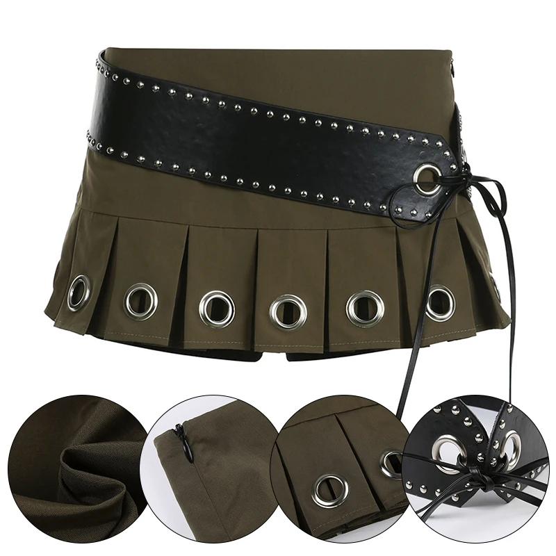 Punk Low Waist Pleated Skirt Hot Sale Sexy Ultra Short Skirt Retro Dress Up Mini Pleated Skirt with Pu Belt 2024 Fashion New