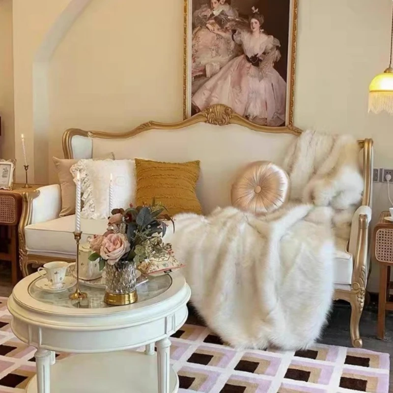 

Customized high-end fashion solid wood carving antique three-person sofa French living room furniture