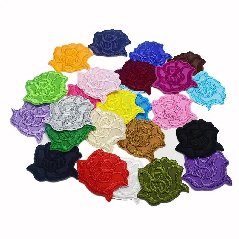 20 PCS Beautiful Rose Flowers Embroidery Iron On Patches For DIY Crafts Clothing Custom Stickers Stripes Applique Hole Repair Dr