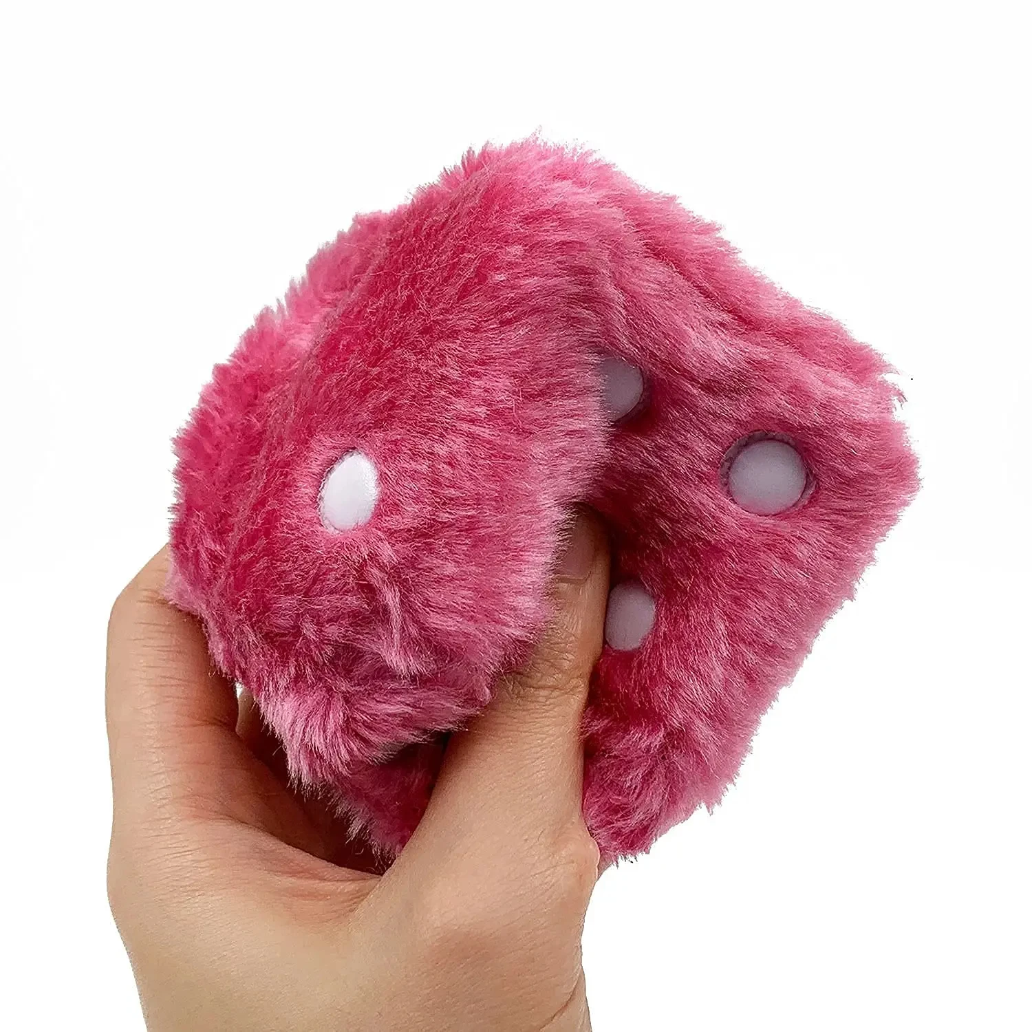 Pair of Retro Square Mirror Hanging Couple Fuzzy Plush Dice with Dots for Car Decoration (Pink) view 5