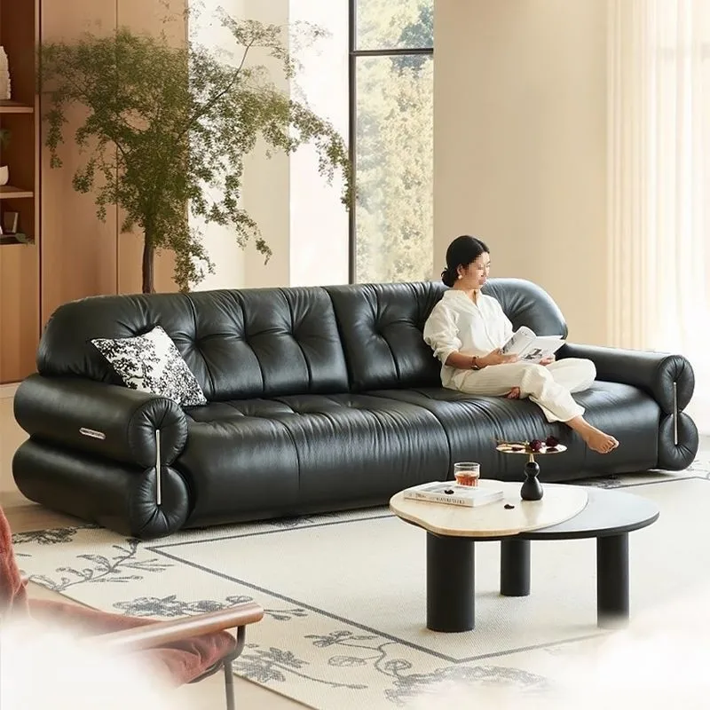 

Brown sugar cloud electric telescopic straight push cloud sofa black leather sofa bed functional sofa