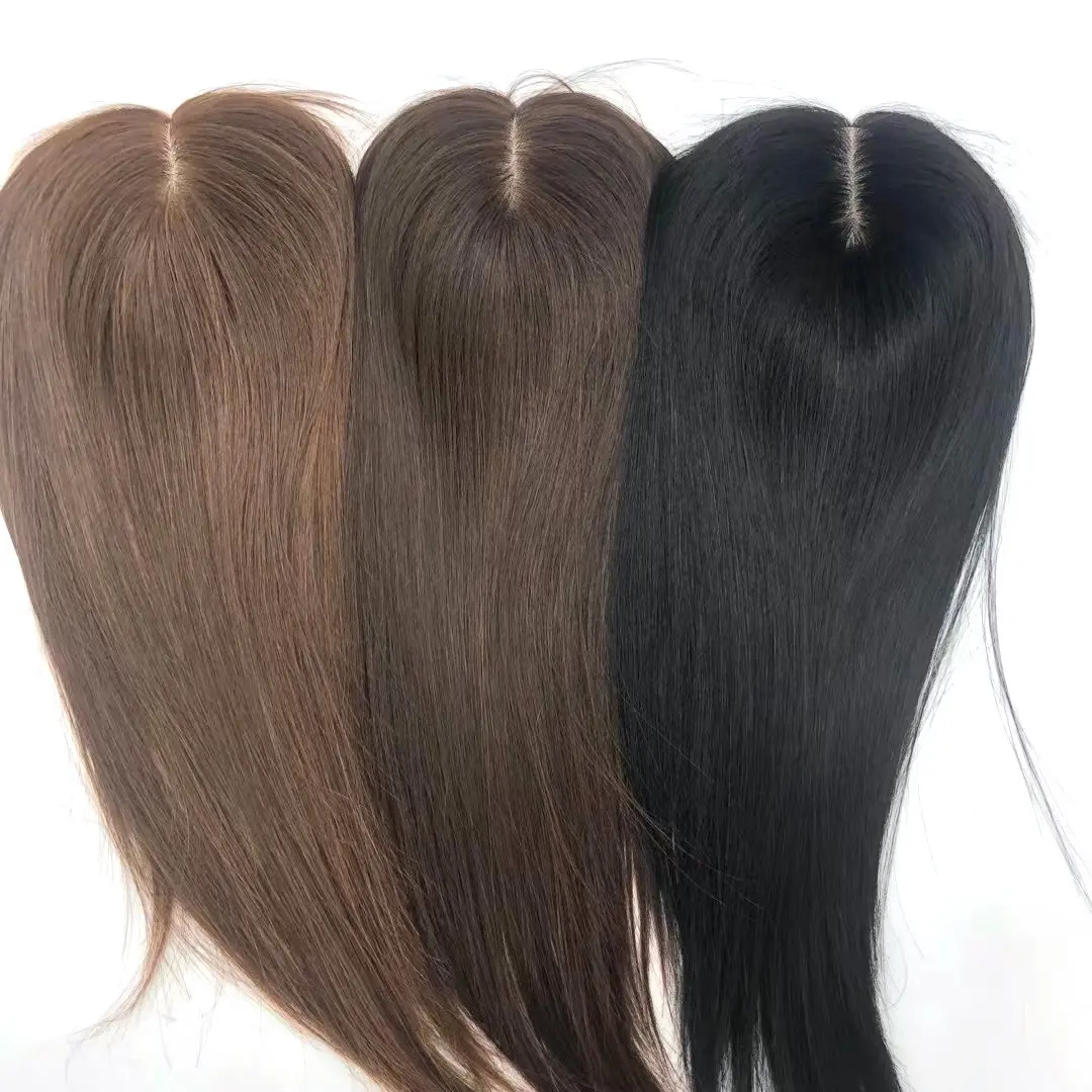 Hstonir Human Hair Topper Silk Base Top Piece For Women Toupee European Remy Hair Extension Natural Black TP56