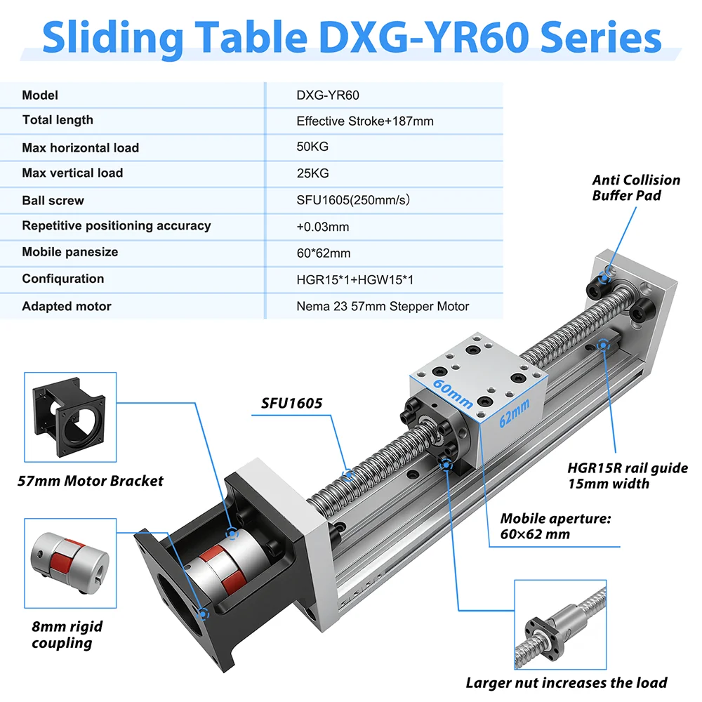 Heavy Duty Ballserew Slide Table High Load Precision Linear Actuator Linear Stage 0.03mm Accuracy CNC XYZ Axis Table 100KG Load