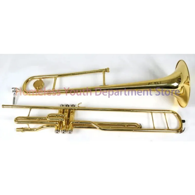 High BB Piston Trombone, brass, body lacquered, with case mouthpiece