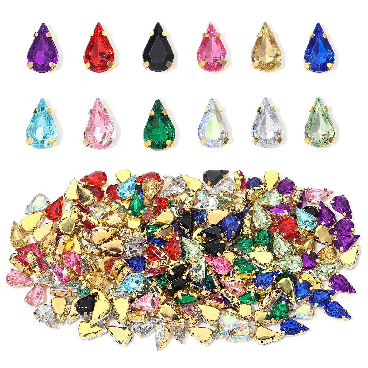 50pcs Water Drop Claw Rhinestones Stainless Steel Gold Bottom Acrylic Pointed Claw Drill For DIY Clothing Headwear Jewelry Decor
