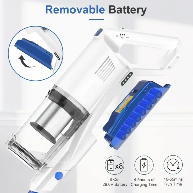 Qwwhall cordless vacuum cleaner,25kpa suction 280W brushless motor 4 in 1 stick vacuum cleaner for home hair hard floor