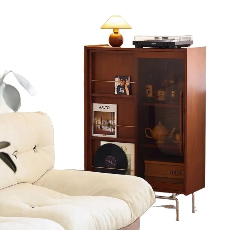 Retro Nordic Solid Wood Bookcase for Small Apartments Living Room Home Display Cabinet Study Magazine Storage Organizer
