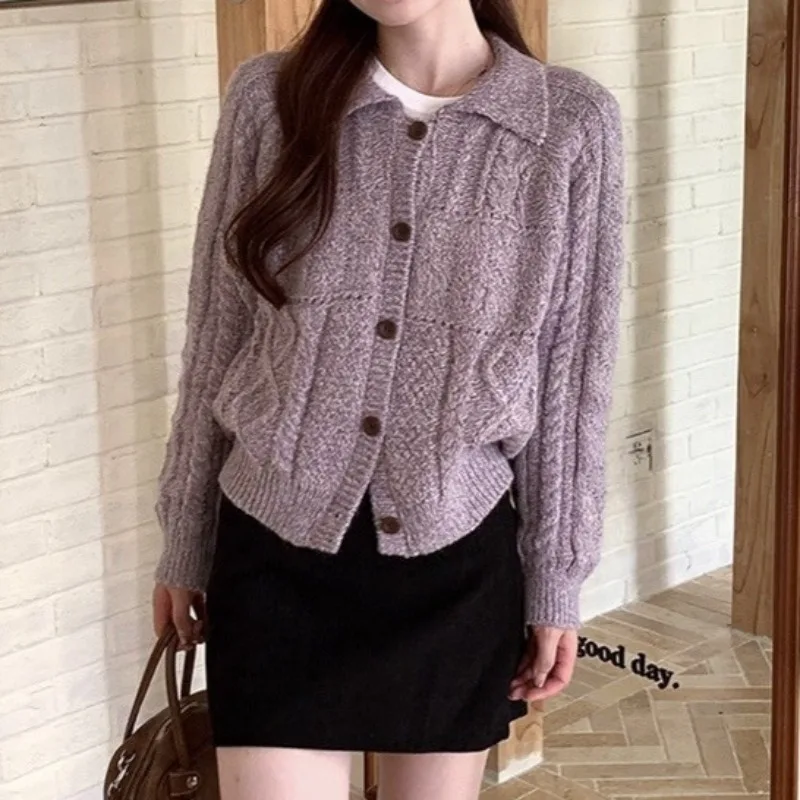 

New Fashion Women's Stylish Knit Cardigan Button Front Cable Knit Long Sleeve Outwear Fall Winter Sweater Y2k Clothing