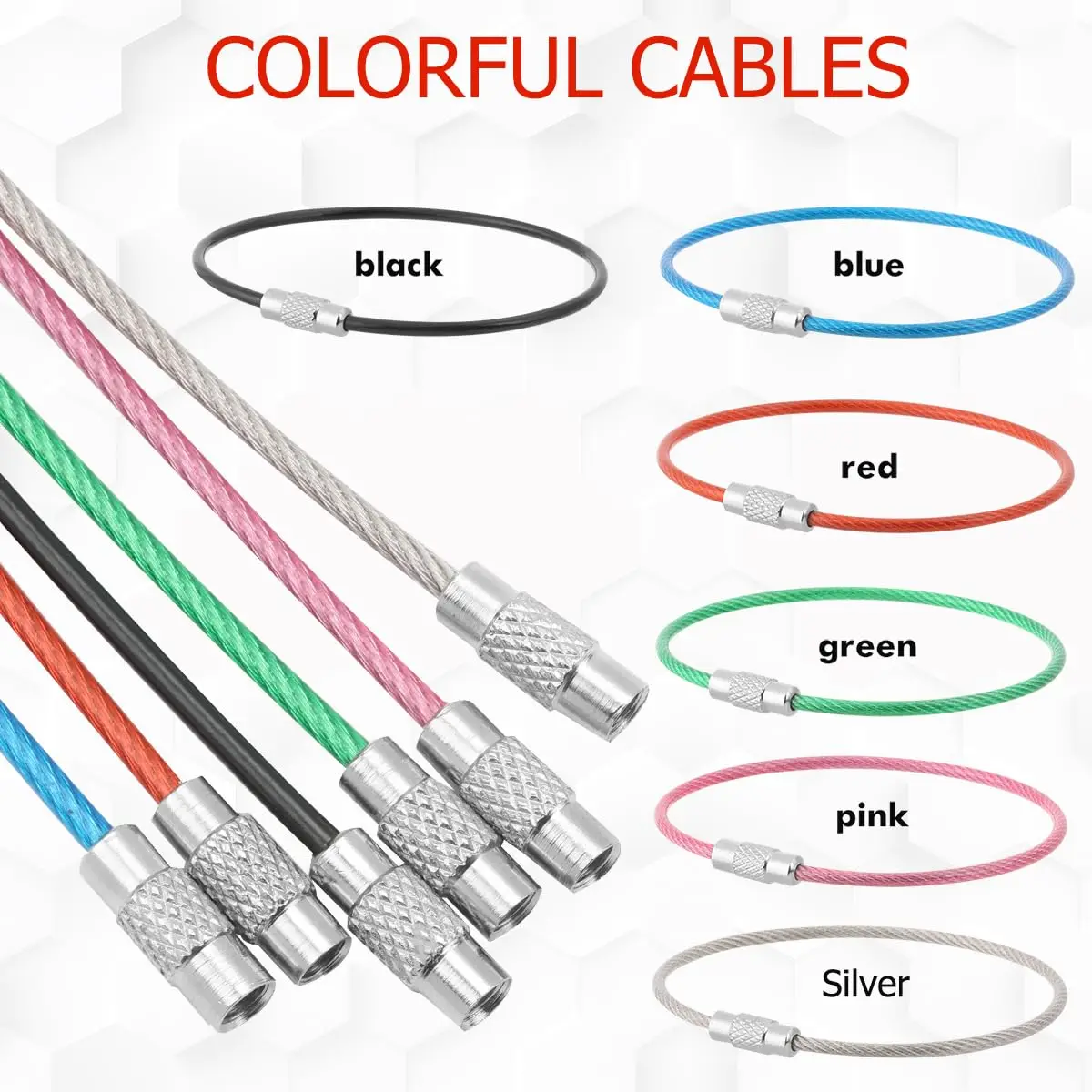 100-pack Multiple Color Wire Keychain Cable Stainless Steel Key Ring Loop Holder for Luggage Tag Keeper for Travel