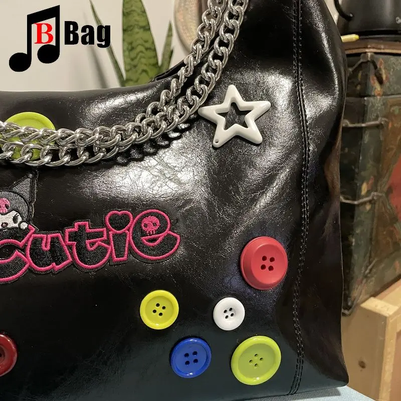 Millennium Spice Girls Tote das Mulheres Oleada Cera de couro Botão Estrelas Retro Um Ombro Motocicleta Gothic Punk cadeia axilas saco