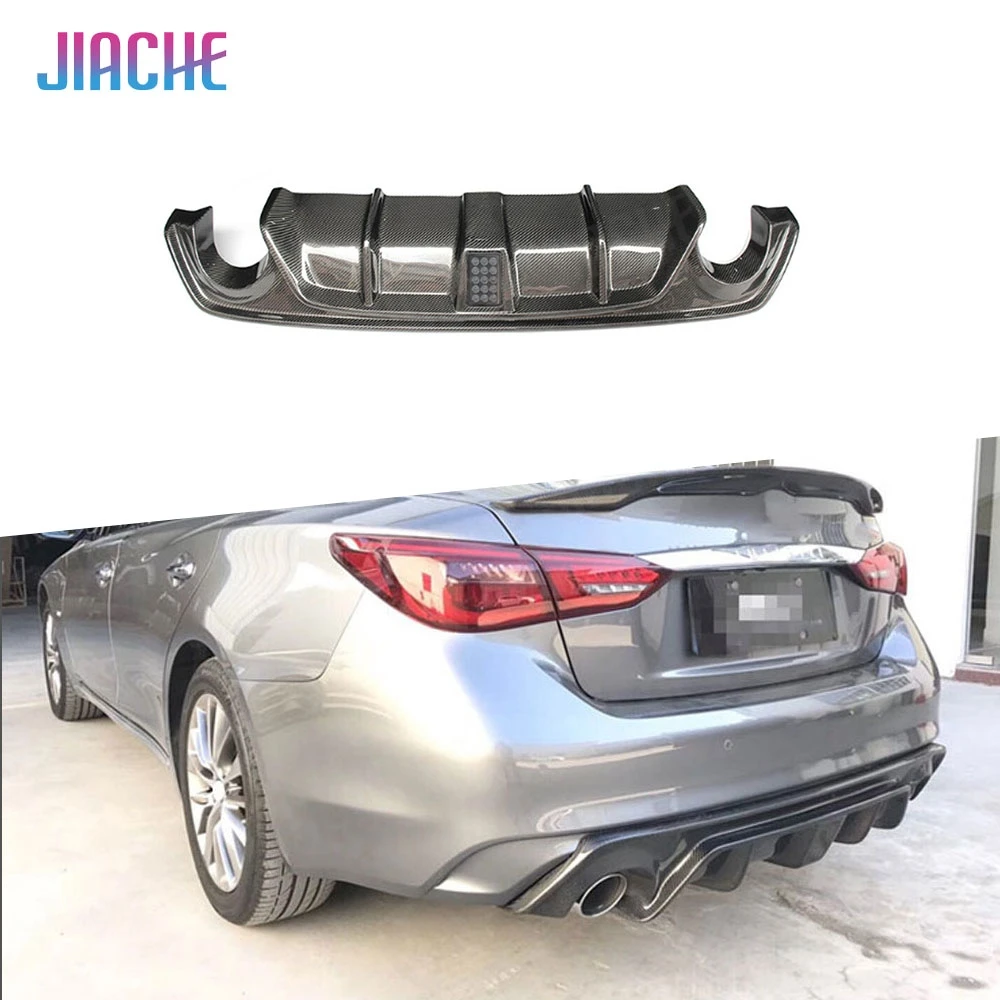 

Carbon Fiber Car Rear Bumper Diffuser lip Spoiler + Brake Light for Infiniti Q50 Sedan 4 Door 2018 2019 Car Bumper Lip Body Kit