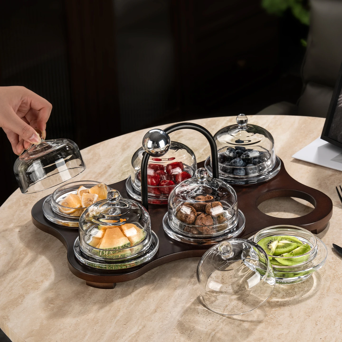 

Grid sealed glass dried fruit tray storage box household living room coffee table melon seed nut tray