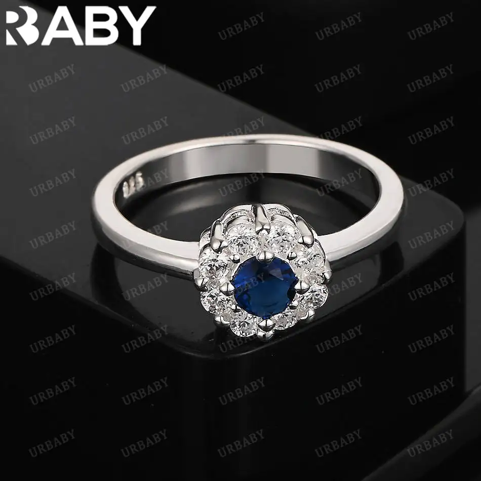 

URBABY 925 Sterling Silver Blue Zircon Ring For Women Fashion Jewelry Charm Grace Noble Wedding Accessories