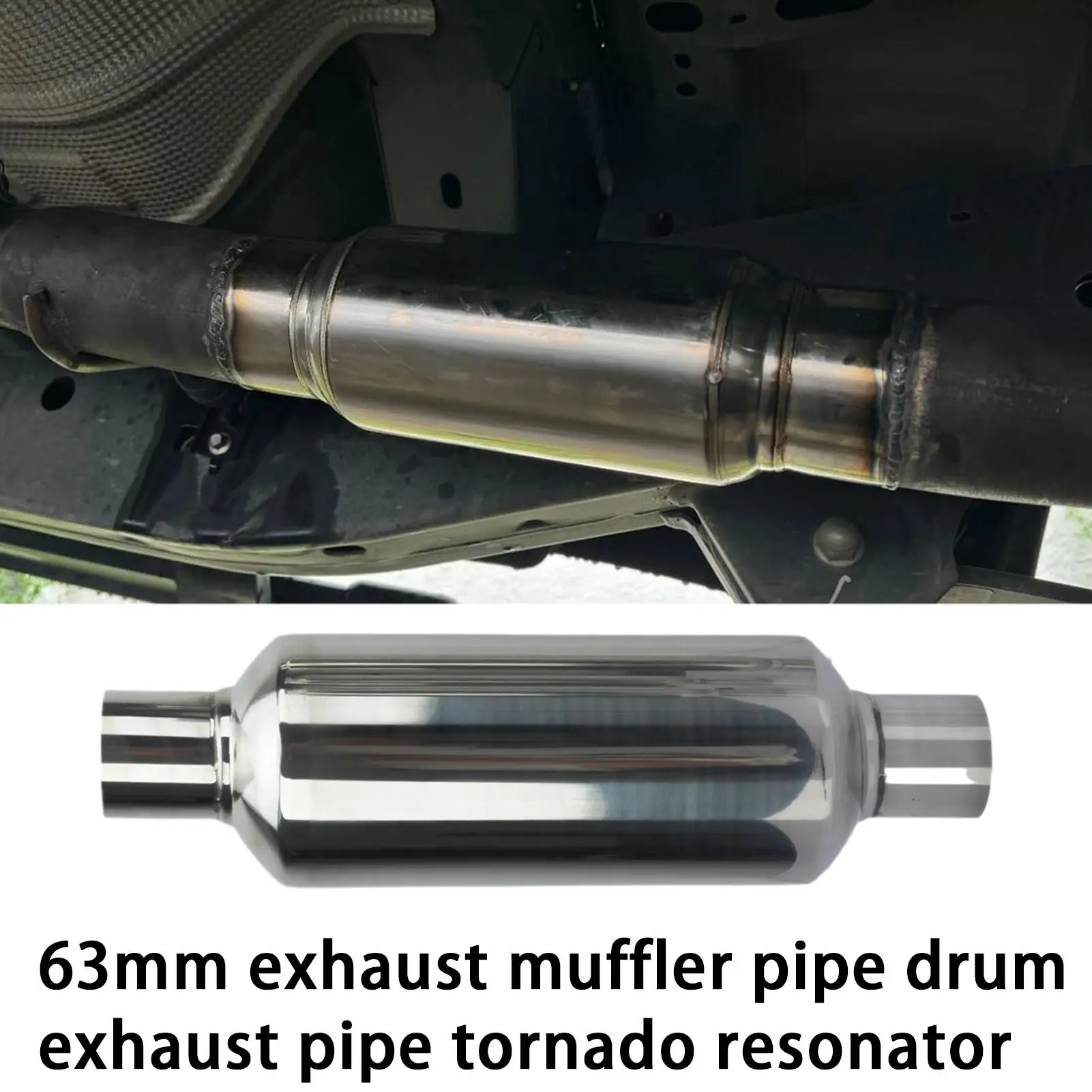 

Car modification stainless steel drum exhaust pipe 12 inches long 63/76mm vortex midsection tornado resonator muffler