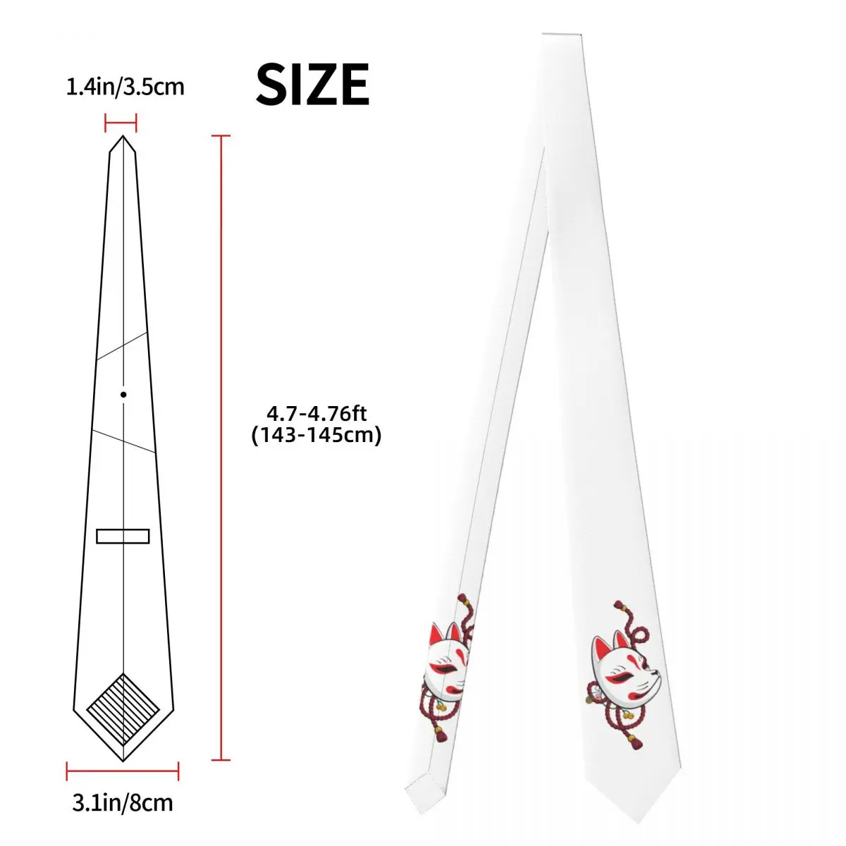 Kitsune Mask Necktie for Men Silk Polyester 8 cm Neck Ties Wedding Accessories Tie Casual Gravatas