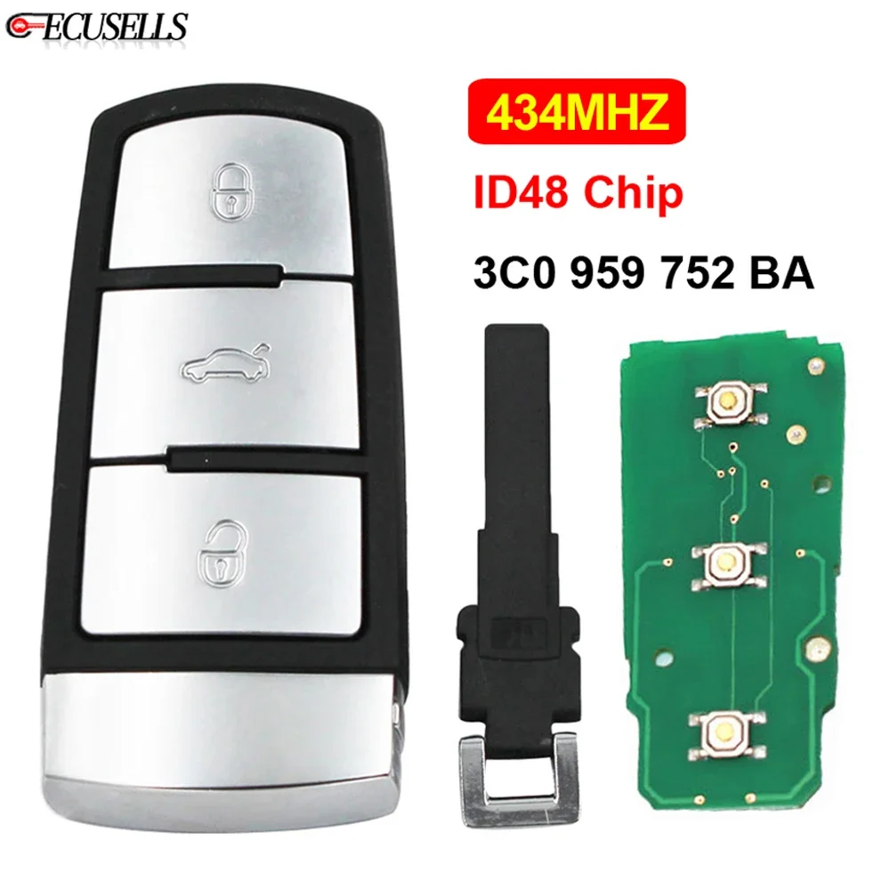 Ecusells 3B Remote Smart Car Key 434MHz ID48 Chip FCC ID: 3C0 959 752 BA for V-W for V-olkswagen Passat CC Magotan 3C0959752BA 리뷰 및 사용 가이드