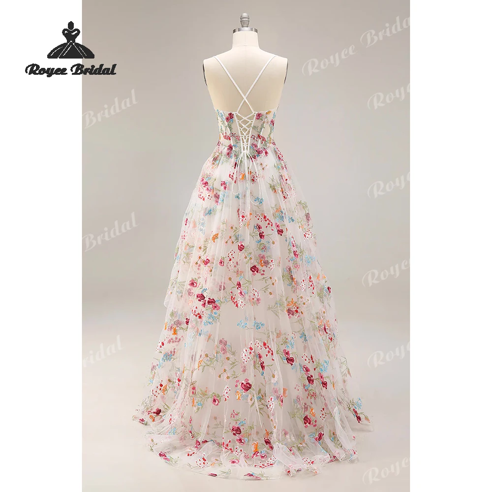 embroidered Floral A Line Prom Dresses 2026 ruffled slit Formal Evening Gowns Customized платье на выпускной
