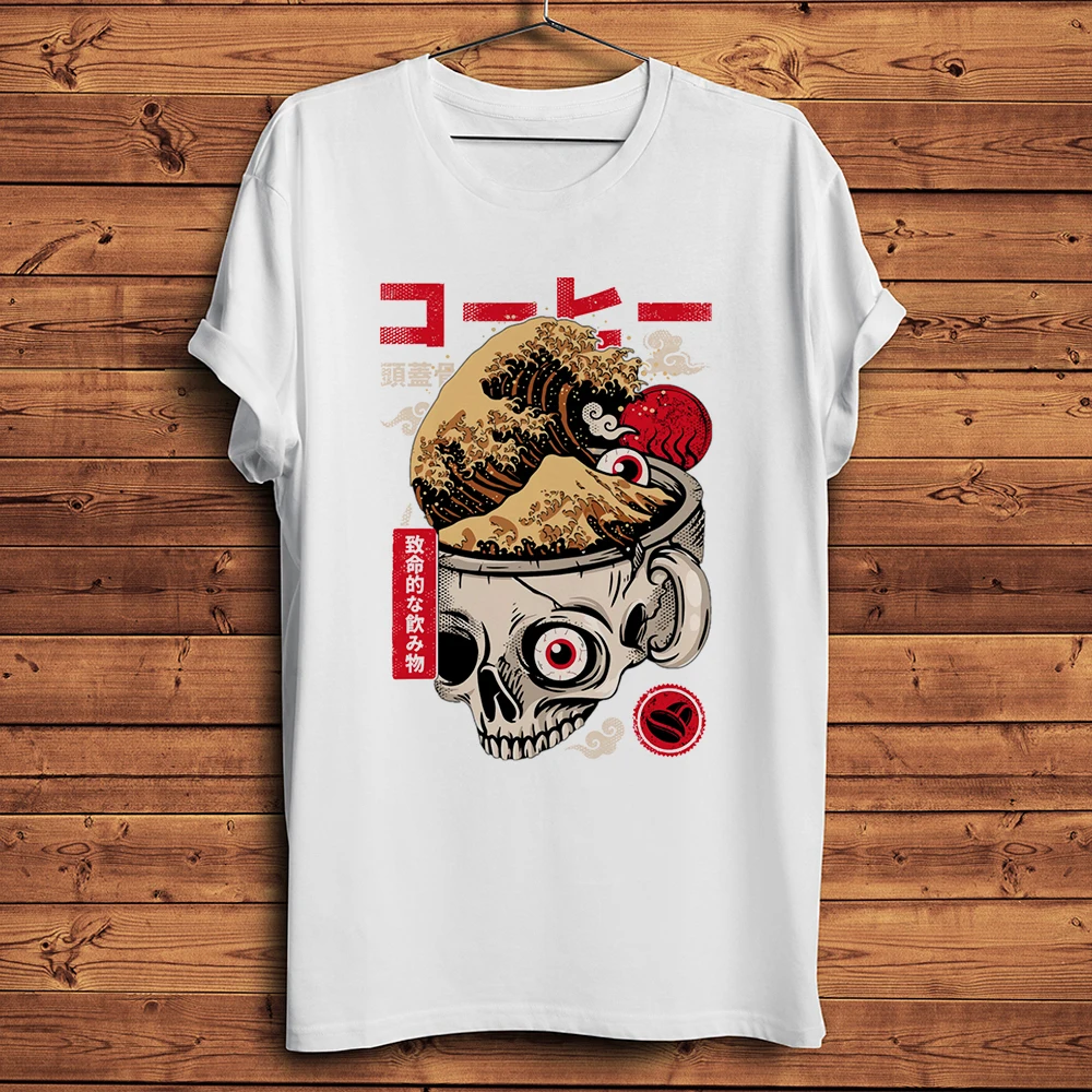 Funny Gothic Great Wave Skull Ramen Skeleton Coffee Amusing Tshirt Men Casual Short T Shirt Unisex Streetwear Tee Breathable