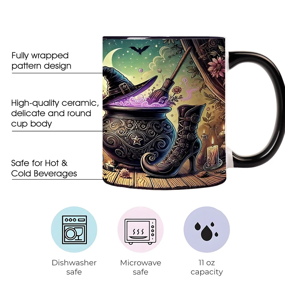1pc Gothic Witch Cauldron Coffee Mug - Cup with Cauldron Print, Dishwasher Suitable for Halloween Gifts, Witch-Themed Parties, Autumn Decor, for Gatherings, Multi-Use for Coffee, Tea, Cocoa, for Family Use & Witch Enthusiasts
