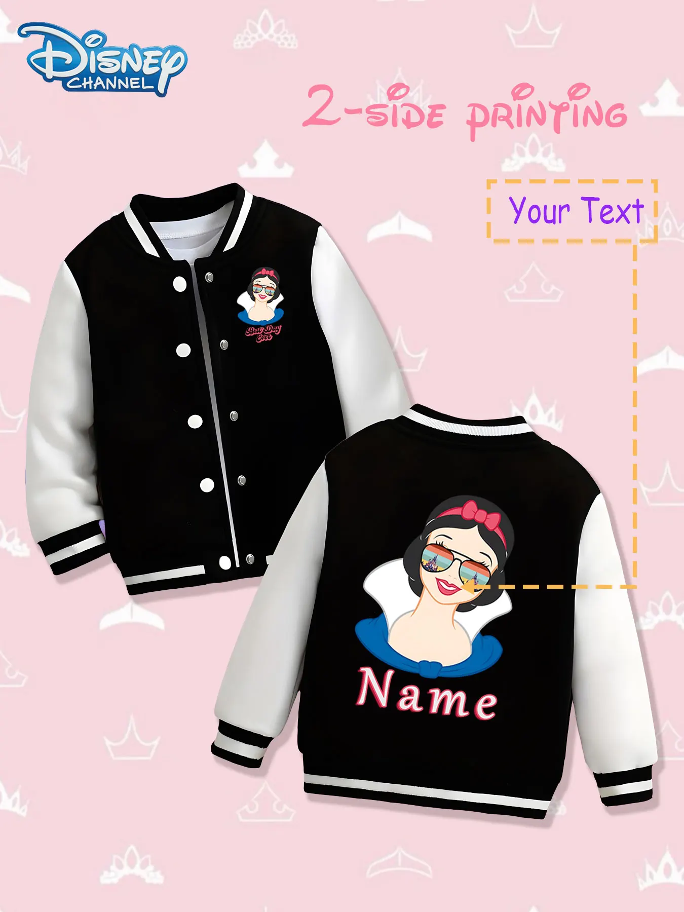 

MINISO Disney Snow White Girls Baseball Jacket - Double-sided trendy print, warm and personalized in autumn and winter, suitable