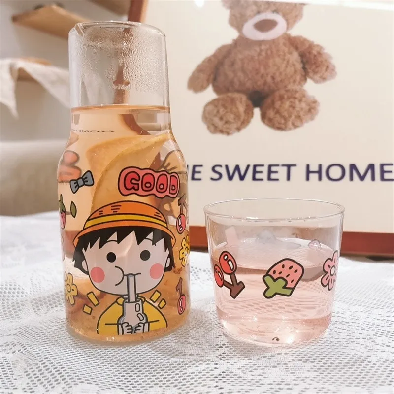 

Chibi Maruko-Chan Glass Water Cup Hot Kettle Drink For One Cartoon Lovely Flower Cup Office Student Japanese Style