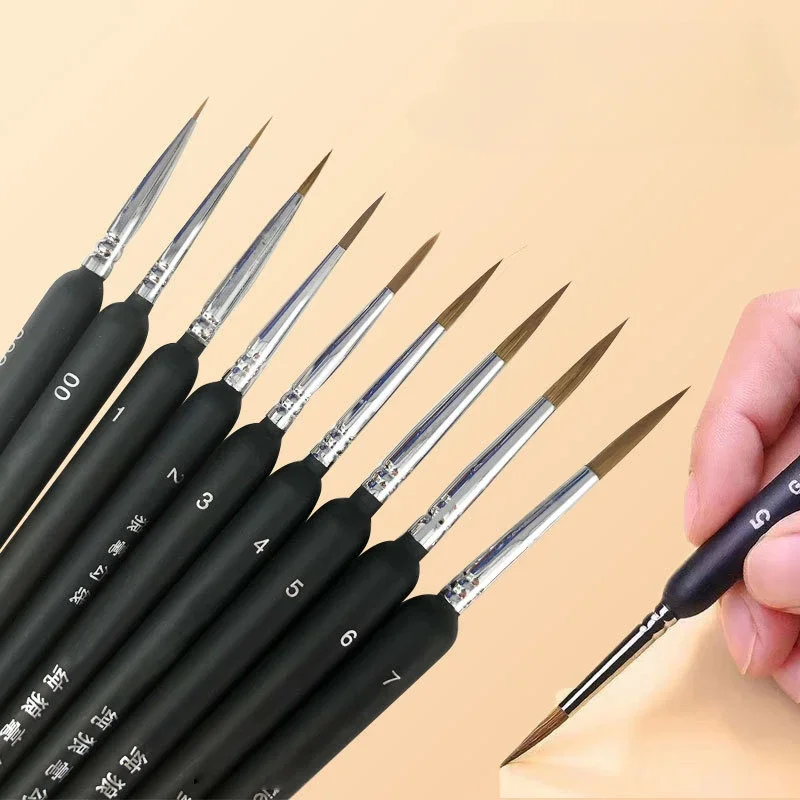 

10pcs Wolf Hair Scrolling Pen Black Wood Rod Non Easy To Fall Hair Special Watercolor Oil Painting Hand Drawing Brush for Art