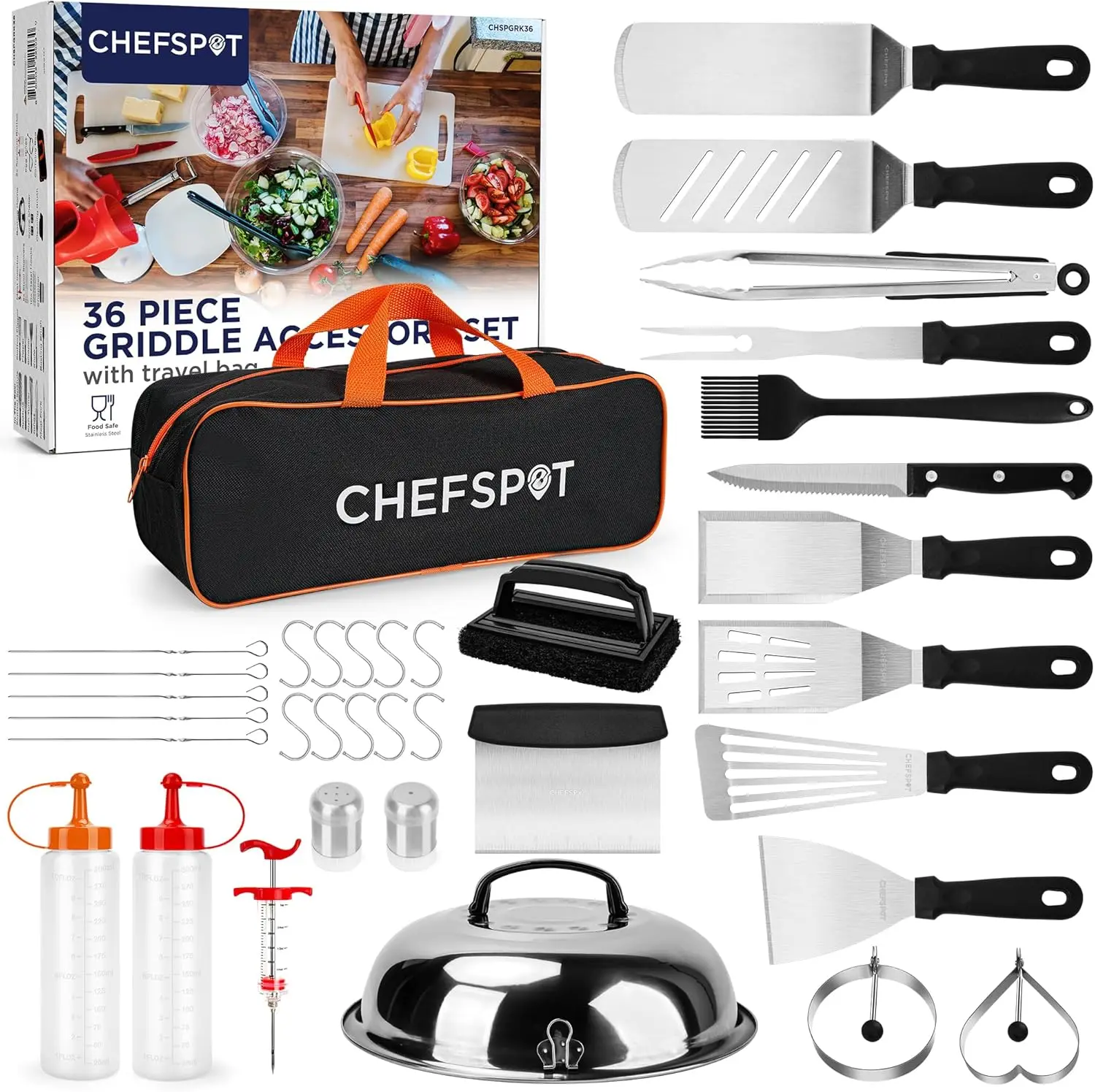 

Набор аксессуаров для гриля CHEFSPOT 36 предметов – Набор лопаток для гриля и грилей-грильбедеров (Hibachi, Blackstone)