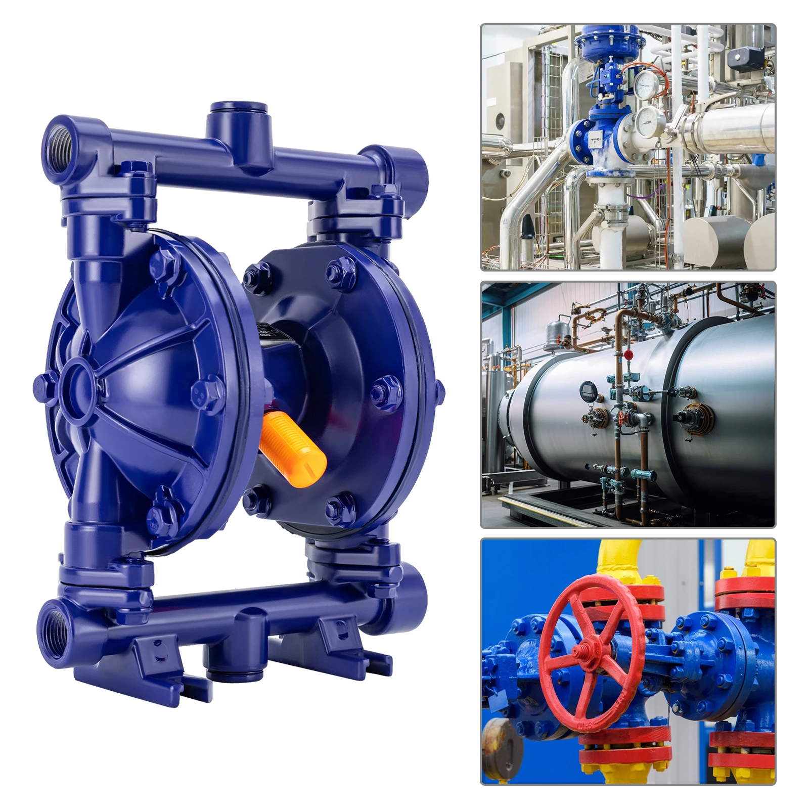 

NEW Cast Iron Air-Operated Diaphragm Pump Blue, Pneumatic Double Diaphragm Pump 115 PSI for Water, Glue, Water-based Coatings