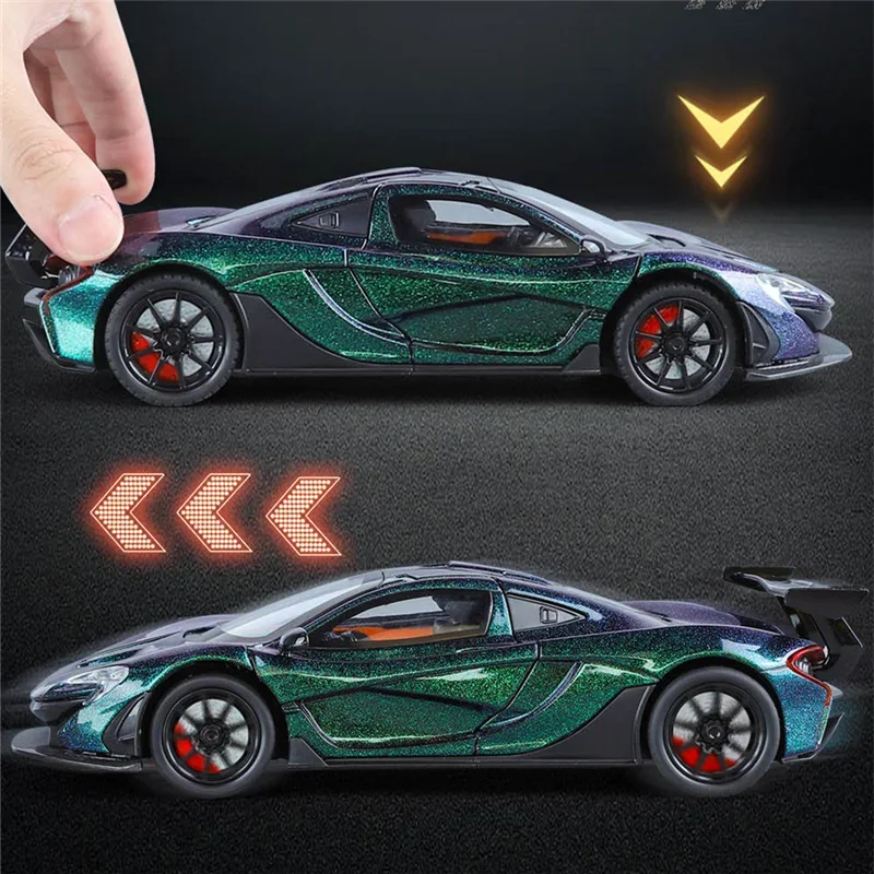 1/24 P1 GTR Alloy Sports Car Model Diecasts Metal Super Vehicles Car Model Simulation Sound Light Collection Childrens Toys Gift