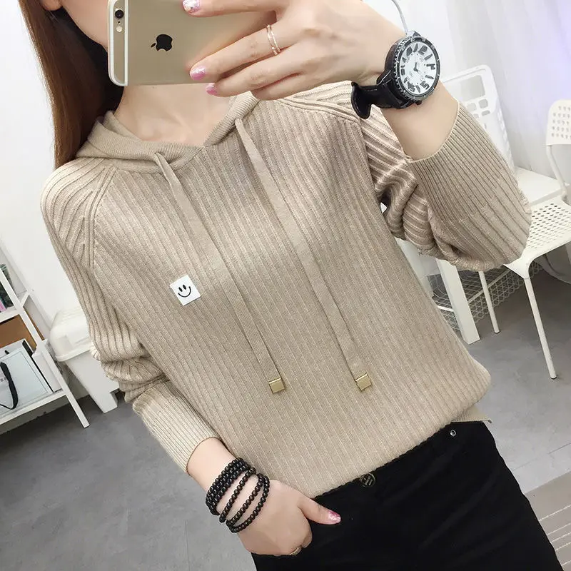 Fashion Hooded Solid Color Knitted Spliced All-match Sweaters Women\'s Clothing 2022 Autumn New Casual Pullovers Loose Warm Tops