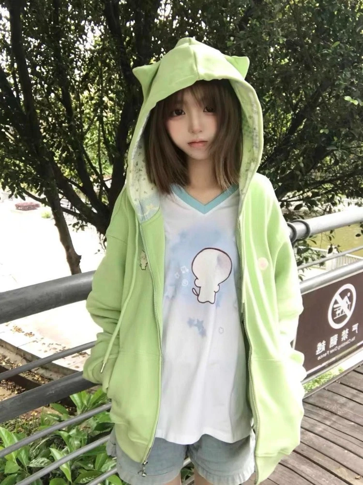 2000s American Vintage Polka Dot Sweatshirts New Spring Fashion Letter Print Hooded Women Y2k Sweet Loose Casual Jacket 2026 New