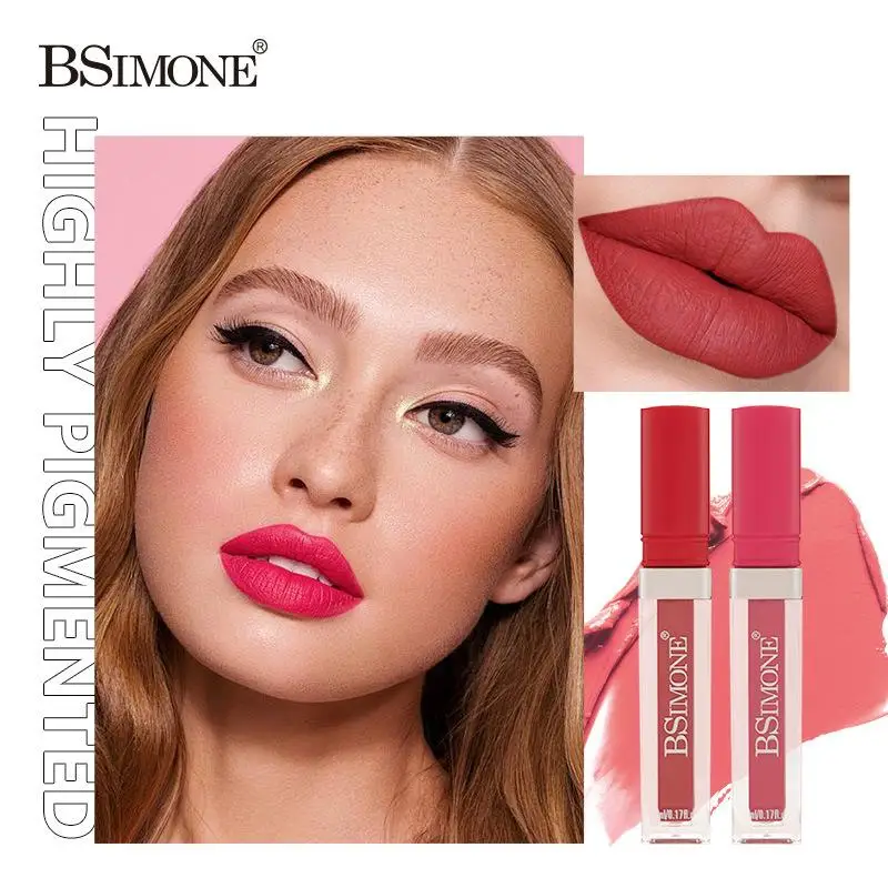 【HBA】BSIMONE 매트 립 글로스 리퀴드 립스틱- 롱래스팅 방수, 성인용, 레드톤, 발색 용이