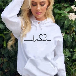 New Women's Casual Hoodie Autumn/winter Heartbeat Print Men's Loose Hoodie Couple Sweatshirt Women's Hoodie Top Streetwear