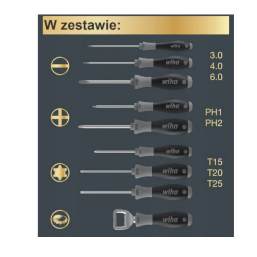 Wiha 46544 Precision Screwdriver Set 9Pcs with Bottle Opener TORX SoftFinish Handle Slotted Phillips 85 Years AnniversaryLimited