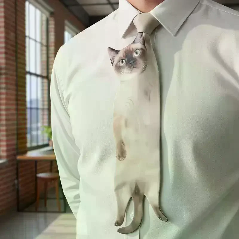 3D Cat Cat-shaped Unisex's Tie Creative Animal Pattern Kitten Necktie Satin Fabric Lifelike Neck Tie For Wedding Party