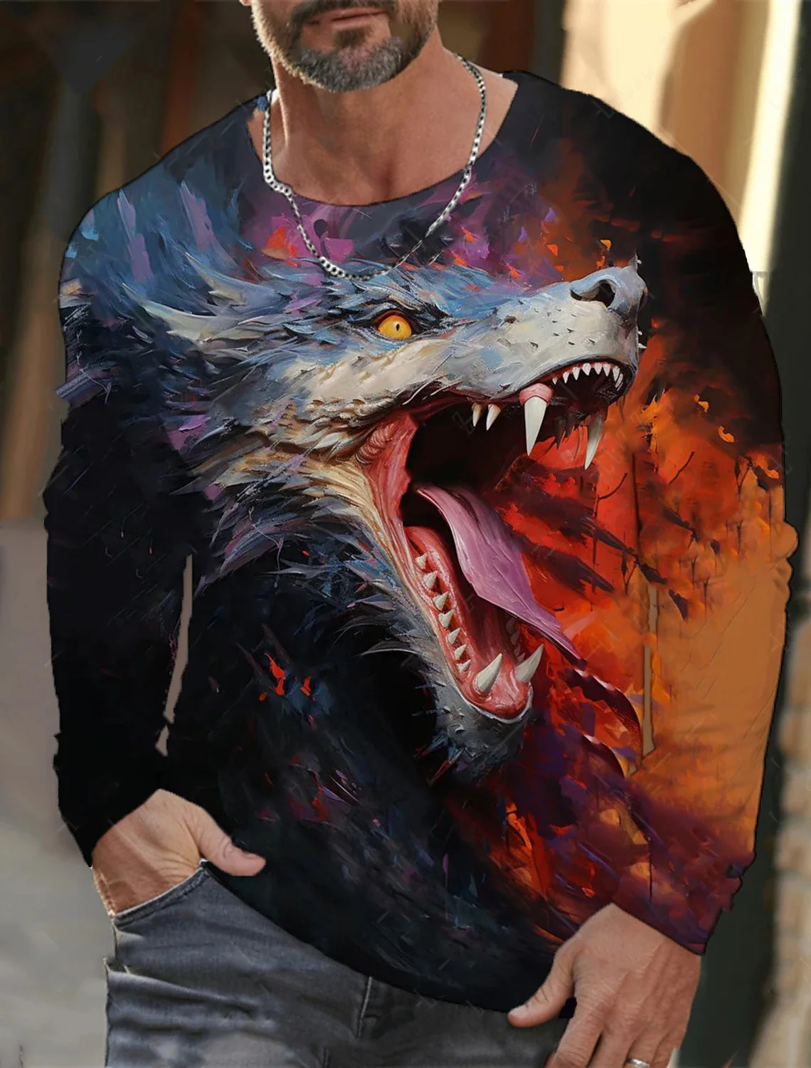 Fashion Men T shirt 3d Print Animal Wolf Men Long sleeve T shirt Autumn Casual Sportswear Loose Comfortable Men Clothing Top