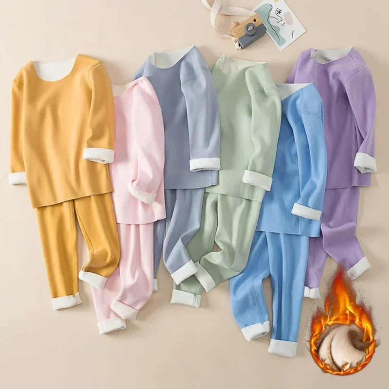 

Seamless Thermal Underwear Set for Children Cozy Soft Baby Boy Girl Winter Clothing Thick Fleece Warm Kids Loungewear Long Johns