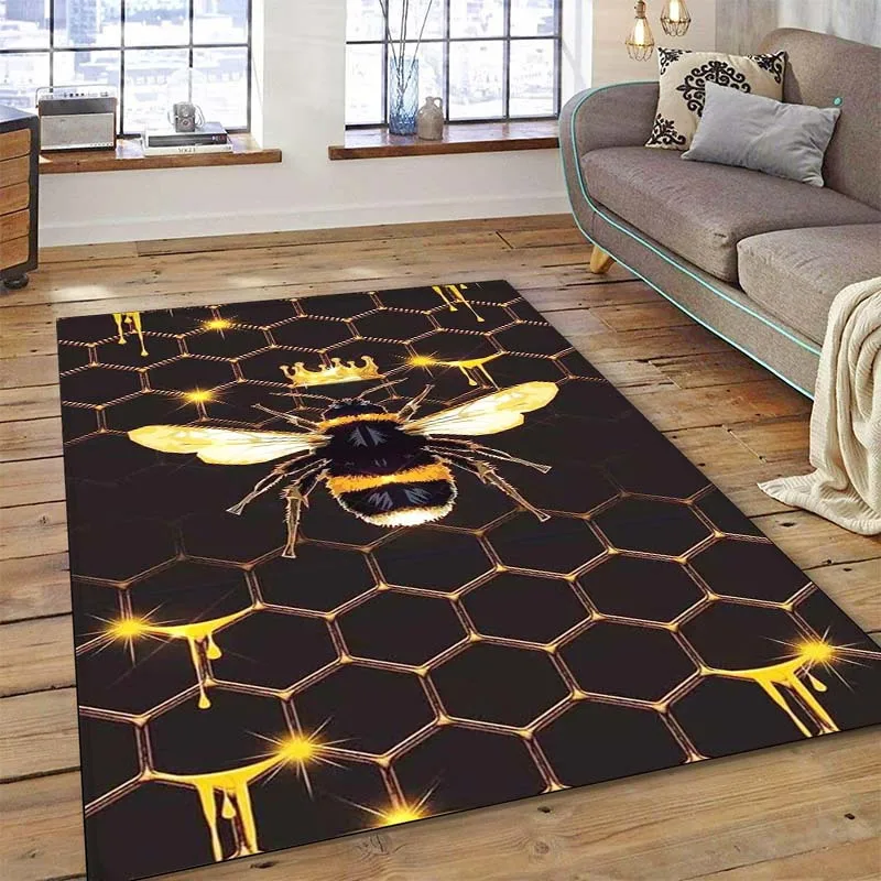 

3D Bee Nest Bee King Print Rug Animal Area Rug for Bedroom Livingroom Room Decoration Bathroom Non-Slip Floor Mat Decor