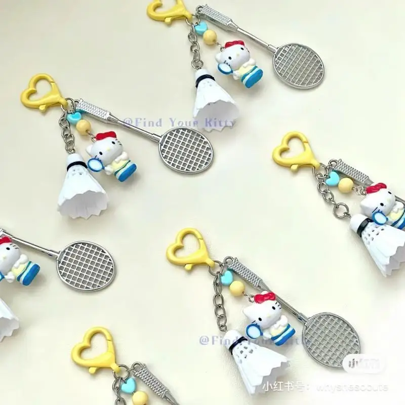 New Kawaii Cute Hello Kitty Badminton Racket Keychain Backpack Pendant Creative Accessories Cartoon Anime Toys Gift for Girls