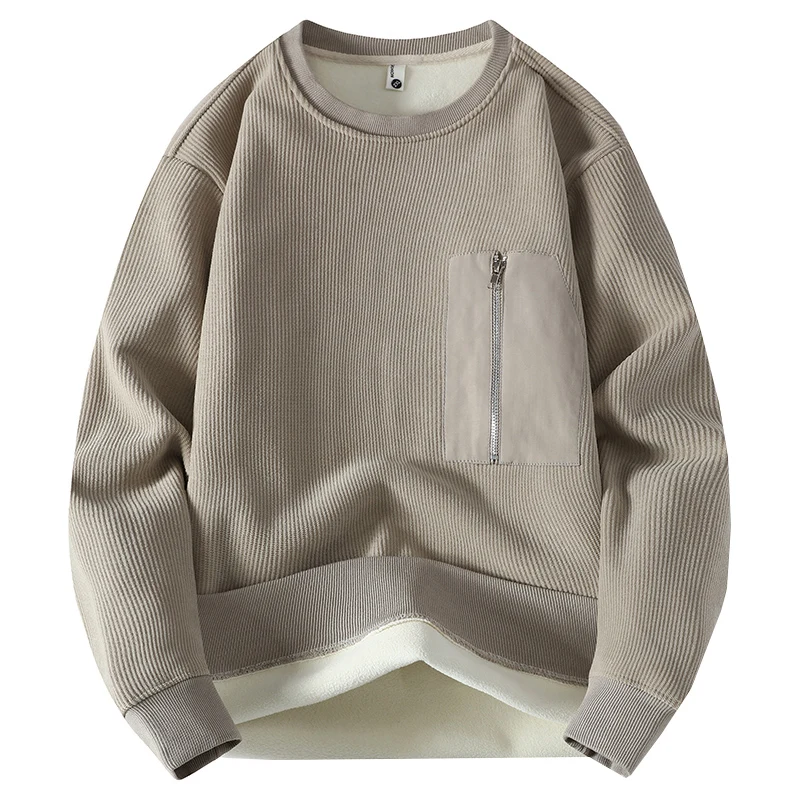 Winter Fashion New Pullover Sweater For Men Zipper Pocket Design Round Neck Knitted Sweaters Casual Loose Knitwear