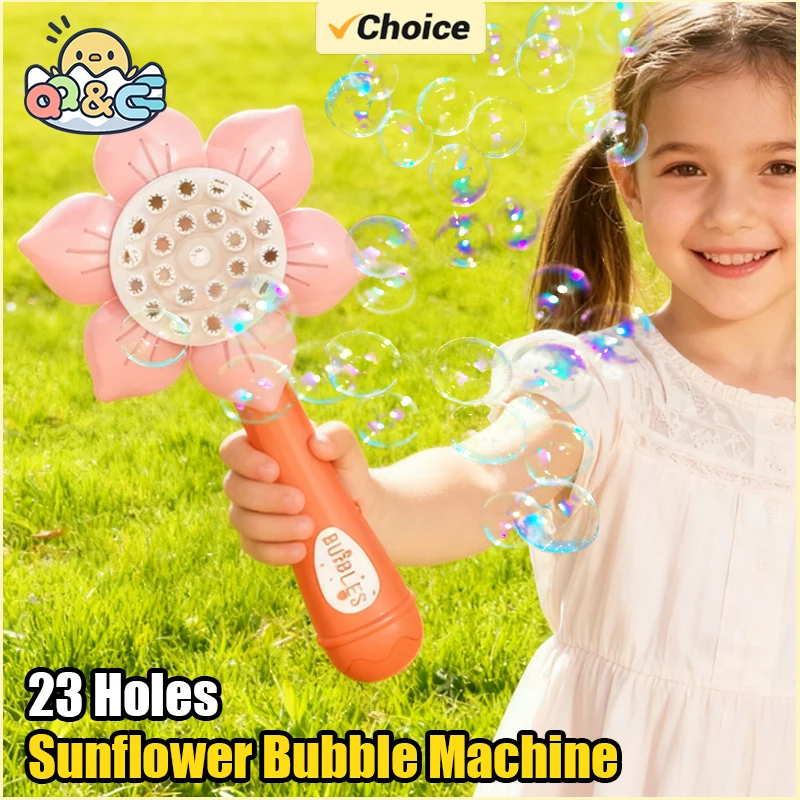 Máquina elétrica automática de bolhas de girassol, 23 buracos, soprador de sabão de verão, brinquedos ao ar livre para meninas e crianças