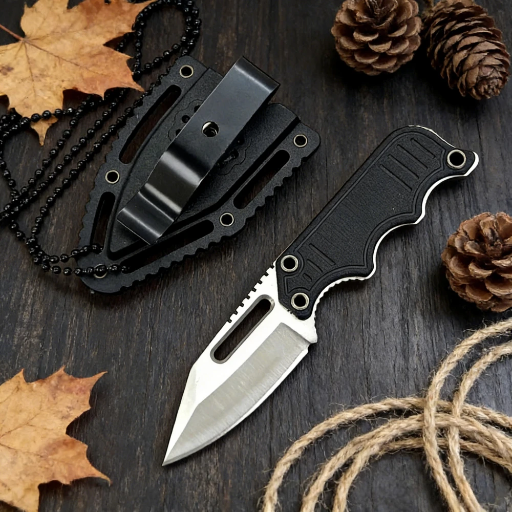 

Lightweight EDC Camping Outdoor Self Defense Straight Knife Glass Fiber Nylon Handle 5Cr15MoV Steel Blade with Clip Men's Gifts