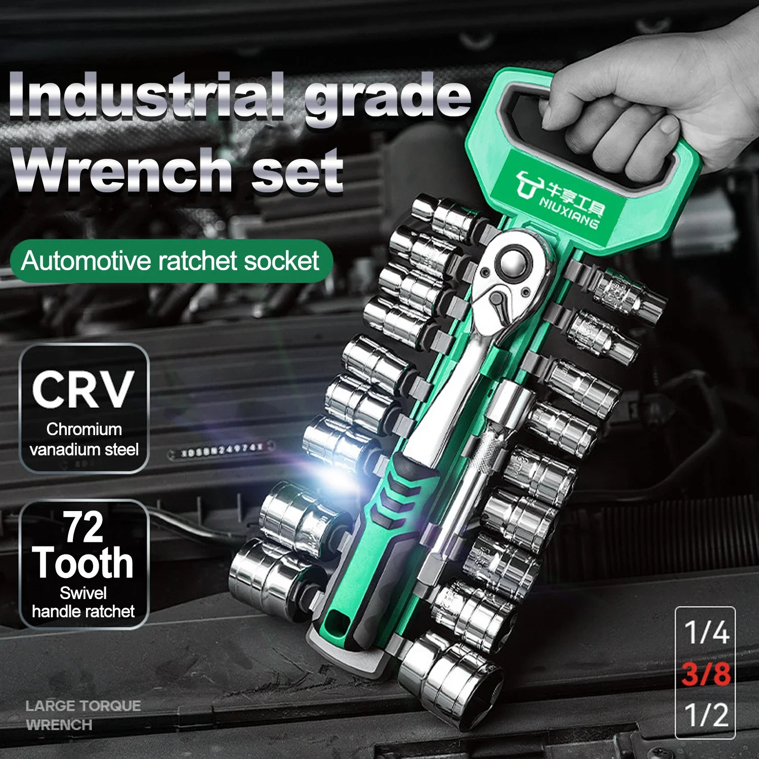 72Tooth 1/4 3/8'' Drive Socket Wrench Set Extension Rod Multi-function Ratchet Spanner Set Car Motorcycle Repair Hand Tool Set