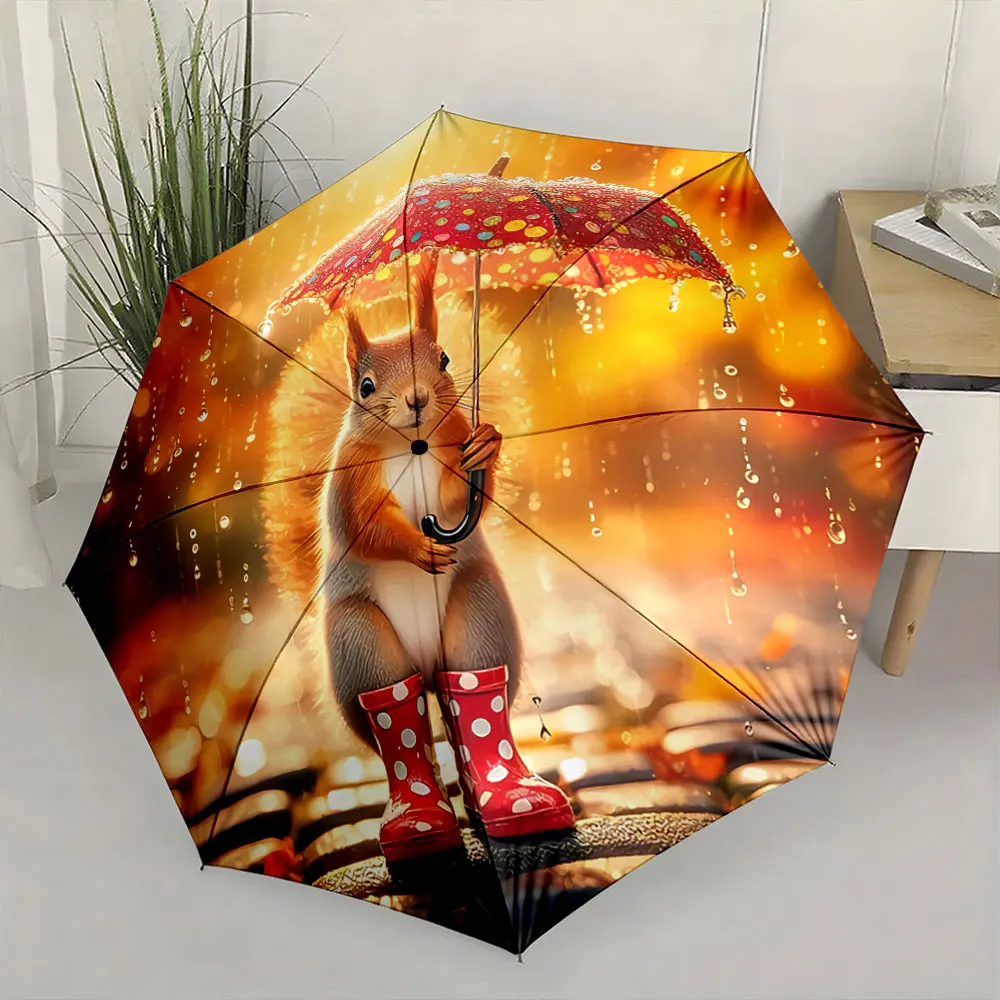 Adorable Squirrel with Umbrella and Red Polka Dot Boots Design
