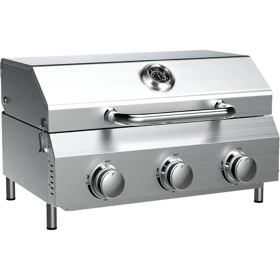 Tabletop Gas Grill, 30, 000 BTU Portable Propane Grill with Heavy-Duty Thickened Grates and Knobs, Compact DesignandDetachable