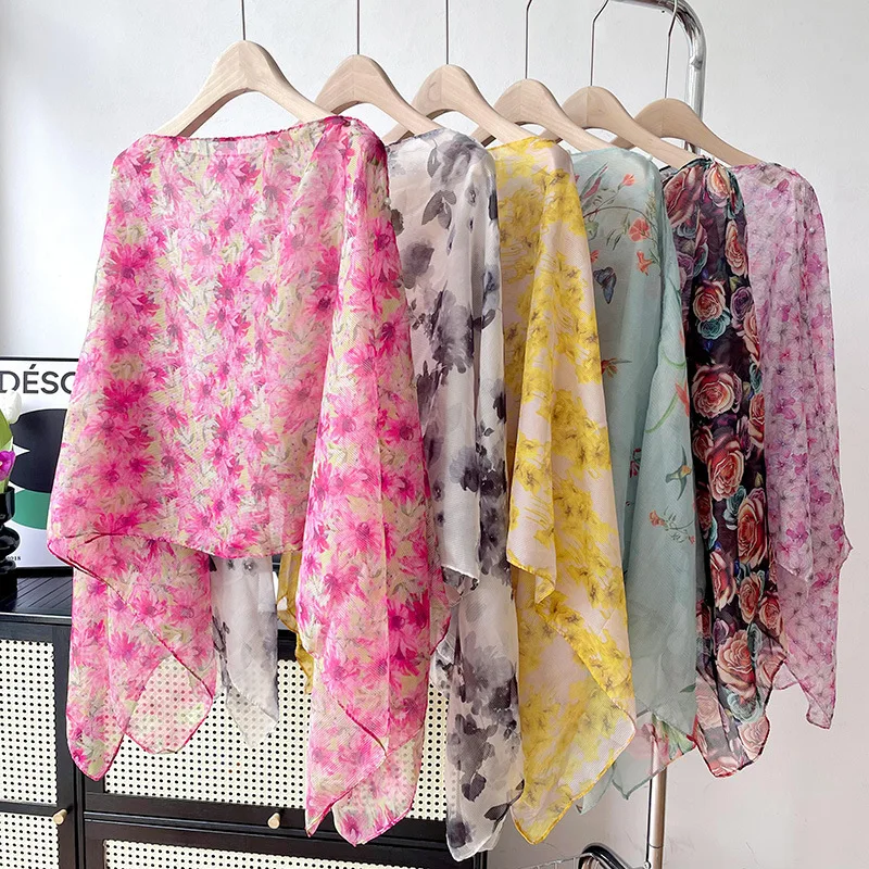 Fashion Women Summer Chiffon Shawl Scarf Lady High Quality Wrap Light Weight Stole Travel Cloak Floral Print Bikini Cover