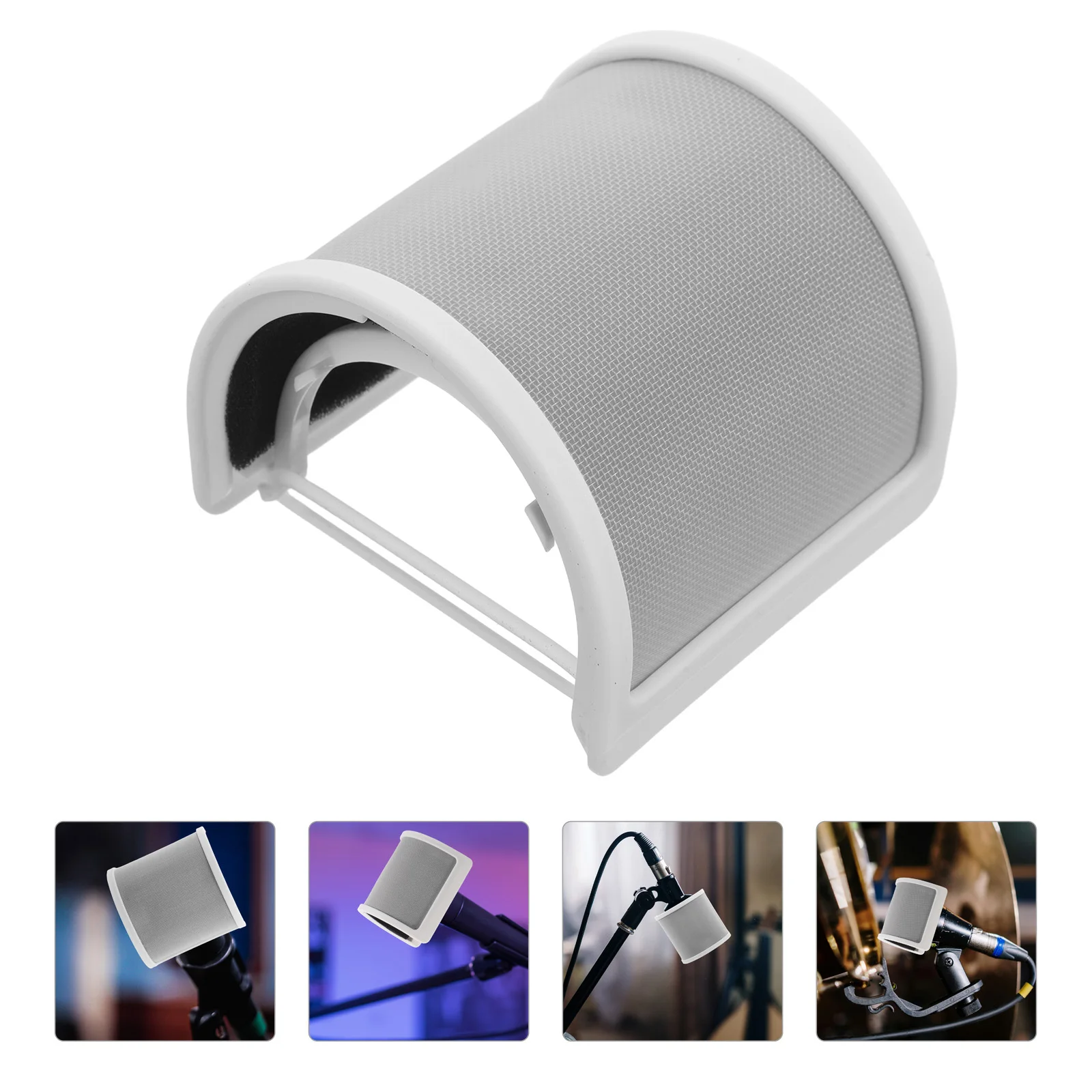 

U Shaped Microphone Pop Filter White Soundproof Covers Breathable Design Easy Installation Noise Reduction Durable Handheld Mic