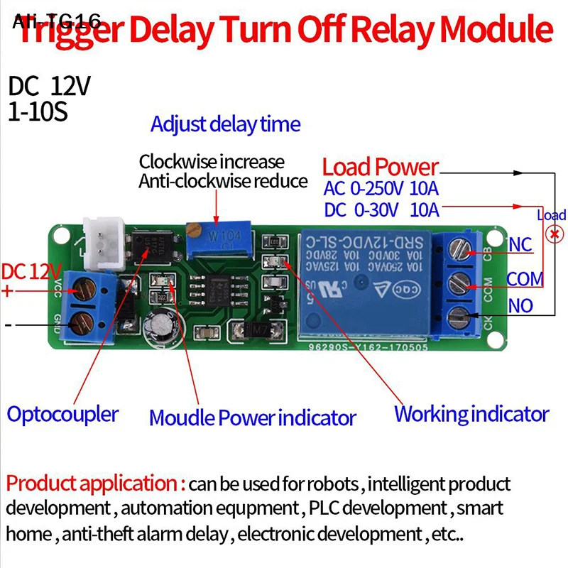 CCA4-DC 12V Adjustable Timer Delay Turn OFF Module Timing Relay Time Switch 1~10sec Delay Off Switch Module