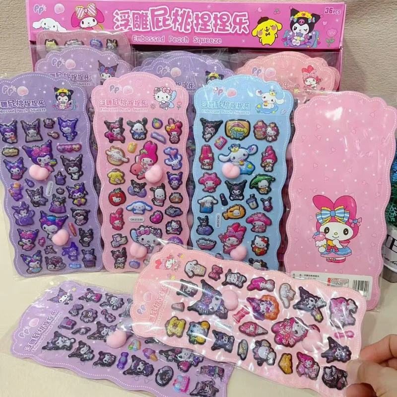 1/6pcs Leuke Sanrio Butt Stickers My Melody Kuromi Cinnamoroll 3D Relief Sticker Kawaii Stress Puffy Squishy Decals speelgoed